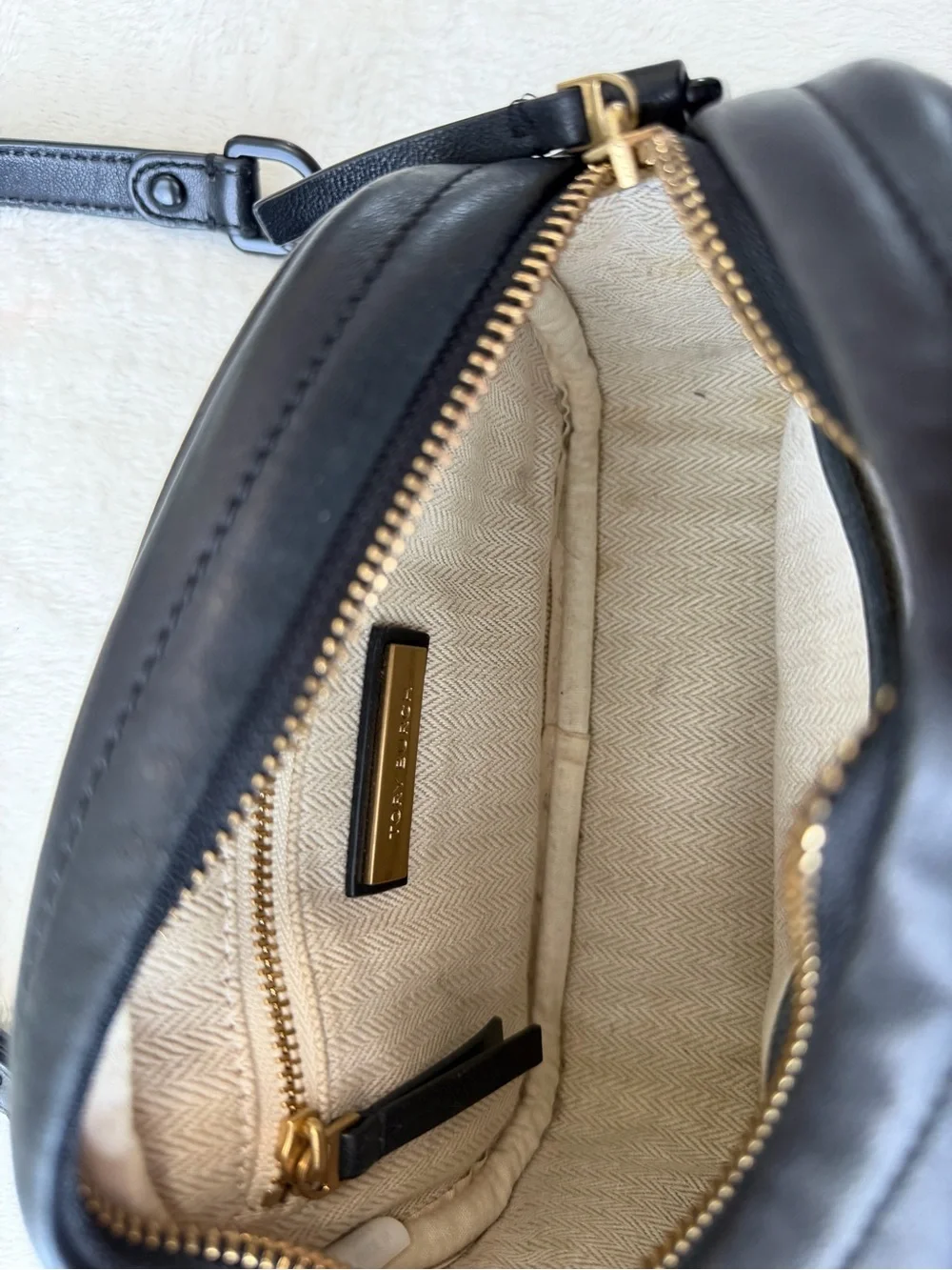 Tory Burch Kira Chevron Powder-Coated Small Camera Bag